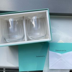 Tiffany & Co. Stemless Pair of Crystal Wine Glasses-Giftable!